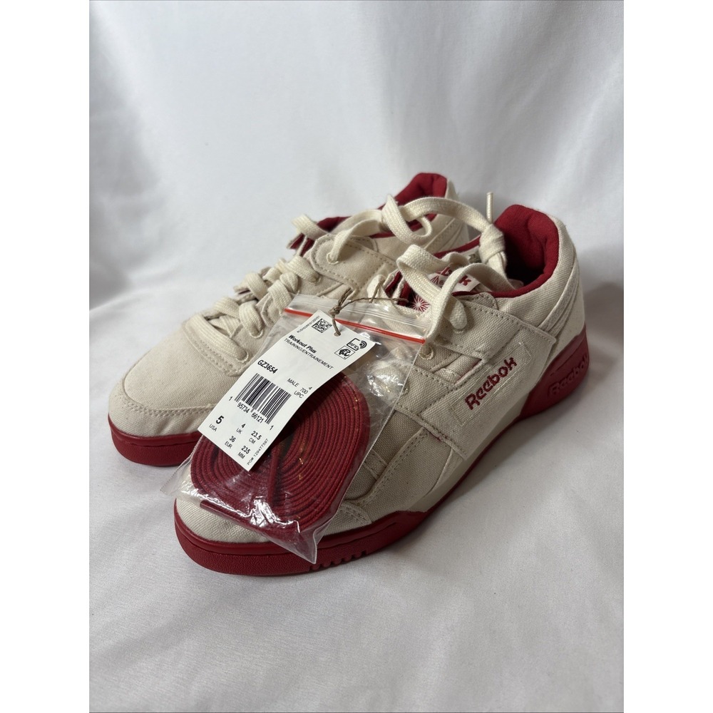 Reebok Workout Plus Mens 5 Athletic Shoes Chalk‎ Flash Red GZ3654 NEW